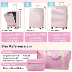 Luggage Sets 5 Piece with Front Opening , Hardside Expandable Carry on Suitcase with Spinner Wheels TSA Lock USB Port Cup Holder Duffel Bag and Toiletry Bag