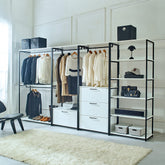 Fiona White Freestanding Walk in Wood Closet System with Metal Frame