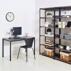 Harry Contemporary Wood and Metal Computer Desk in Black and Rustic Gray