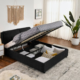 Queen Size Storage Upholstered Hydraulic Platform Bed with Integrated Headboard, Chenille Fabric, Black