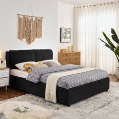 Queen Size Storage Upholstered Hydraulic Platform Bed with Integrated Headboard, Chenille Fabric, Black