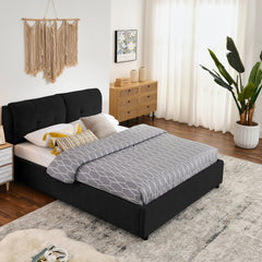 Queen Size Storage Upholstered Hydraulic Platform Bed with Integrated Headboard, Chenille Fabric, Black
