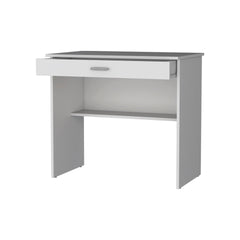 White Storage Desk with Drawer and Shelf