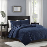 3 Piece Velvet Quilt Set Navy Full/Queen