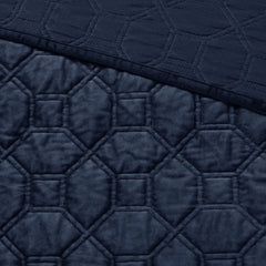 3 Piece Velvet Quilt Set Navy Full/Queen
