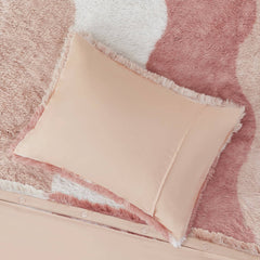 3 PCS King/Cal King Ombre Shaggy Faux Fur Duvet Cover Set Blush Multi