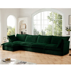 Slipcovered L Shape Sectional Long Sofa Couch, 4 Seater Sofa with Suppleness Armrests,Deep Seat Sofa with 2 Big Pillows, Comfy Couch for Living Room, Apartment, Green Corduroy Fabric