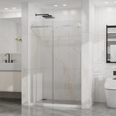 Goodyo Frameless Shower Door, 48" W x 72" H Sleek Silent Sliding Glass Door, 1/4" (6mm) Thick Tempered Clear Glass with Easy-clean Coating, Heavy-Duty 304 Stainless Steel, Chrome