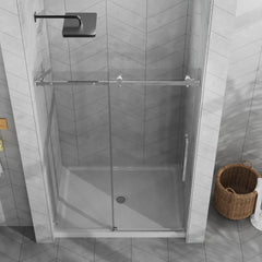 Goodyo 48"x72" Frameless Sliding Shower Door Combo w/ 48"x32" White Acrylic Shower Base, 1/4" (6mm) Tempered Glass Door, Stainless Steel Hardware, Chrome