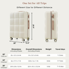 Luggage Sets 4 Piece, ABS Durable Suitcase with Travel Bag, Cup Holder, ABS Hard Shell Luggage with Spinner Wheels, white