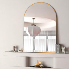 24x32 Inch Gold Metal Framed Arched Bathrrom Mirror for Wall.(W2203P220256)