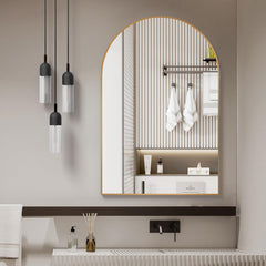 24x32 Inch Gold Metal Framed Arched Bathrrom Mirror for Wall.(W2203P220256)