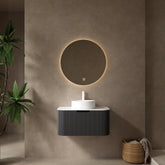 DINA 30" Bathroom Vanity with Sink, Modern Wall-Mounted Floating Curved Edges Striped Bathroom Storage Cabinet with a Drawer, White Round Ceramic Basin without Faucet, Pre-assembled, Black Color