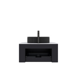 DINA 30" Bathroom Vanity with Sink, Modern Wall-Mounted Floating Curved Edges Striped Bathroom Storage Cabinet with a Drawer, Black Ceramic Vessel Basin without Faucet, Pre-assembled, Black Color