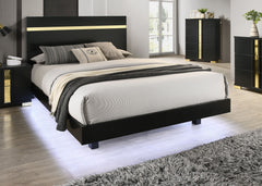Modern Black 3pc Bedroom Set Eastern King Size Bed w LED 2x Nightstands Mattress Ready Furniture Acrylic Trim
