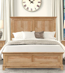 Bedroom Furniture Farmhouse Style 1pc Full Size Bed Plank Headboard Natural Oak Finish Bedframe