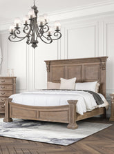 Formal Traditional Look Weathered Oak 1pc Eastern King Size Bed Panel Headboard Solidwood Carved Details Bedroom Furniture