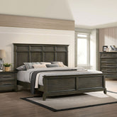 Bedroom Furniture Traditional 1pc Queen Size Bed Panel Style Headboard Gray Color Solidwood Bedframe Crown Molding Details