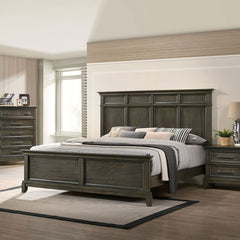Bedroom Furniture Traditional 1pc Queen Size Bed Panel Style Headboard Gray Color Solidwood Bedframe Crown Molding Details