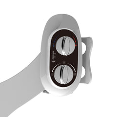 Toilet bidet dual nozzle spray front feminine rear wash knob controls phone holder white