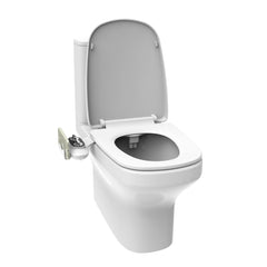 Toilet bidet dual nozzle spray front feminine rear wash knob controls phone holder white