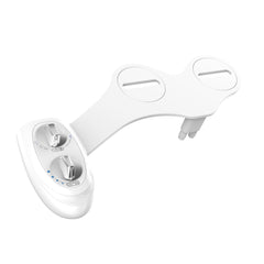 Toilet bidet two silver color knob handles dual nozzle spray guard shield front feminine and rear wash white