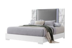 MOON WHITE MARBLE QUEEN BED W/LED
