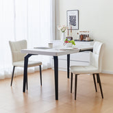 Set of 2 High-Back Dining Chairs with Ergonomic Design: Wrought Iron Frame, Leather Seat, and High-Rebound Sponge Cushions