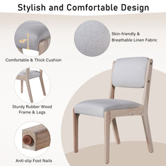 Wood Dining Chairs Set of 2, Modern Farmhouse Accent Chairs with Solid Wood Legs and Padded Seat, Modern Linen Kitchen & Dining Chairs Side Chairs for Dining Room, Beige