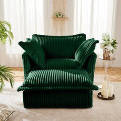 Upholstered Slipcovered Armchair with Ottoman, Deep Seat Armchair W/ Wide Ottoman for Living Room, Armchair Sets with Large Soft Pillows(Set of 2), Green Corduroy Fabric