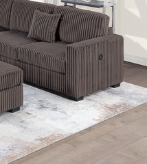 Living Room Corduroy Upholstered Chocolate 4pc Sectional Set RAF/LAF One-Arm Loveseat W/USB, Corner Wedge, Cocktail Ottoman Cushion Couch
