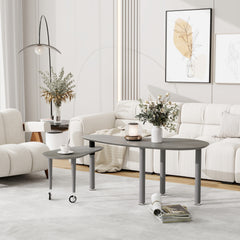 Contemporary rotatable cocktail table with solid rubber wood legs, 360 degree rotating coffee table with wood grain veneer tabletop grey brown / walnut / black finish for living room, bedroom