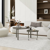 360 degree Rotatable modern Coffee Table for Living Room, solid wood legs with simply assemble Cocktail Table, Rotating Modern Apartment Wood Furniture Gray OAK veneer wear-resistant PU painted top