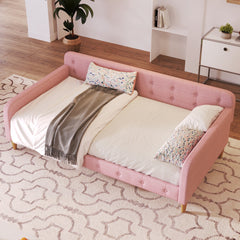 Twin Size Upholstered Daybed with 4 Support Legs, Rubine