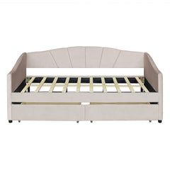 Upholstered daybed Twin Size with Two Drawers and Wood Slat ,Beige