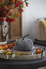 Set of 2, 6.5x6.5x6"H Chenille Weighted Pumpkin Gray, Pumpkin Ornament Decor for Holiday Harvest Festival Fall Festival & Thanksgiving