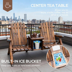 Double Adirondack Chair Loveseat,Double Wooden Adirondack Chair with Ice Bucket,Outdoor Loveseat with High Backrest
