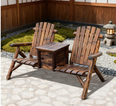 Double Adirondack Chair Loveseat,Double Wooden Adirondack Chair with Ice Bucket,Outdoor Loveseat with High Backrest