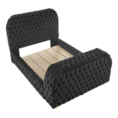 1pc Luxurious Comfort Innovative Design Queen Bed Deeply Tufted Headboard Upholstered Black Velvet Television Lift Built-in Electric Fireplace Bedroom Furniture