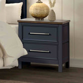 Modern Farmhouse Style 1pc Nightstand Two Tone Design English Dovetail Drawers Nickel Handles Recessed Panel Blue And Dark Brown Finish Bedroom Furniture