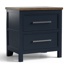 Modern Farmhouse Style 1pc Nightstand Two Tone Design English Dovetail Drawers Nickel Handles Recessed Panel Blue And Dark Brown Finish Bedroom Furniture