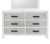 White Color 1pc Dresser Only Faux Marble Inset Black Bar Pulls Metal Center Glide Bedroom Engineered Wood English Dovetail