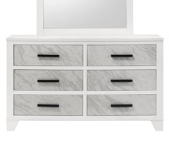 White Color 1pc Dresser Only Faux Marble Inset Black Bar Pulls Metal Center Glide Bedroom Engineered Wood English Dovetail