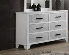 White Color 1pc Dresser Only Faux Marble Inset Black Bar Pulls Metal Center Glide Bedroom Engineered Wood English Dovetail
