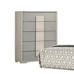 Contemporary Style French Dovetail Drawer Chest 1pc Two Tone Design Center Metal Glides Wooden Panels White Wash And Stone Gray Finish Bedroom Furniture
