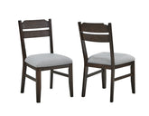 2pc Dark Oak Finish Chair Dining Room Wooden Frame Gray Upholstery Seat Furniture