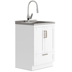 Reed - Deluxe 24" Laundry Cabinet with Pull-out Faucet and Stainless Steel Sink - White