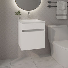 FM FURNITURE Belle Bathroom Floating Vanity with Sink, 1 Door, White