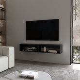 Central Floating media rack in melamine with two shelves,black