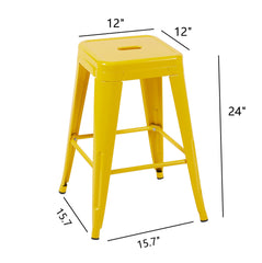 24 Inch Counter Height Stool, Backless Metal Bar Stools Set of 4, Non-Stackable, Detachable & Easy Assembly, Space-Saving Design for Kitchen Island/Bar/Café/Dining Room (Yellow)